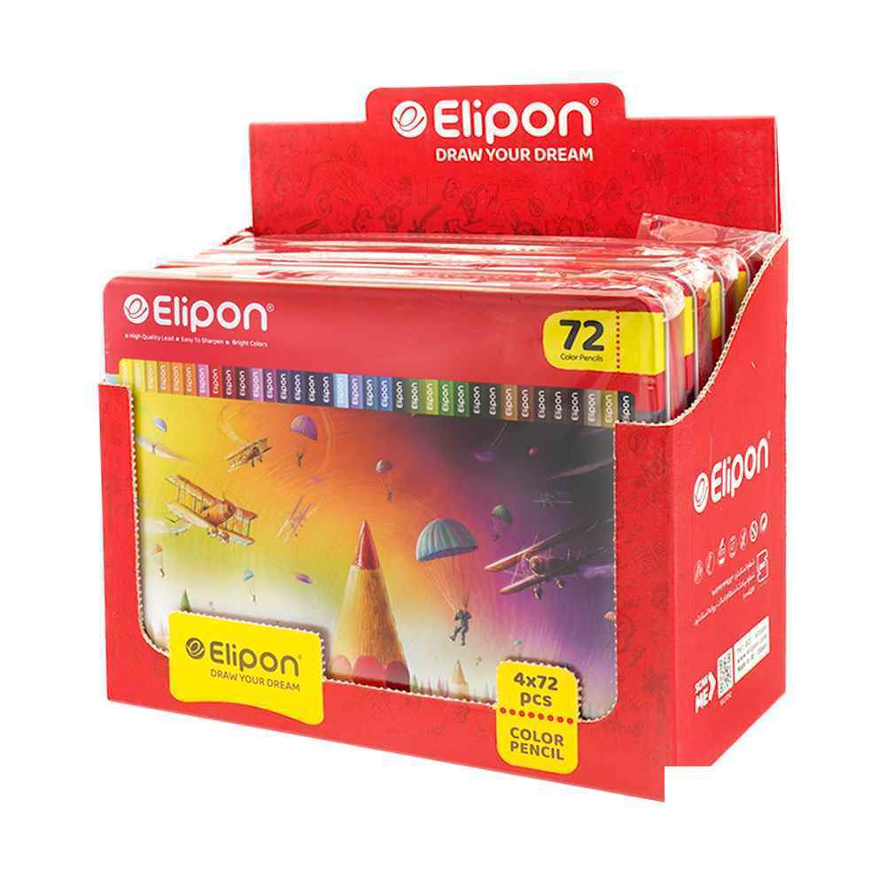 مداد رنگی 72 رنگ جعبه فلزی الیپون کد 8127212 | ست حرفه ای و مبتدی - بسته 4 تایی