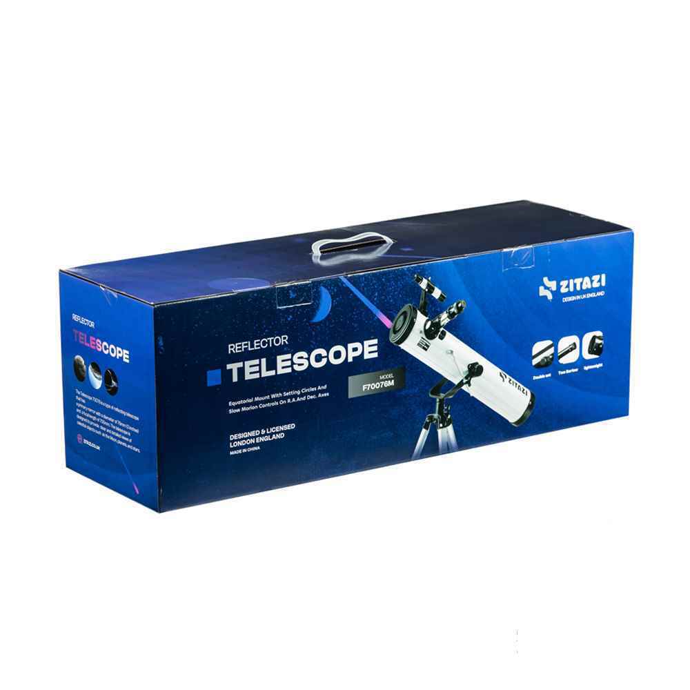 تلسکوپ نیمه حرفه ای مشکی زیتازی مدل F70076 NEW – بازتابی نیوتنی با بزرگنمایی 525 برابر