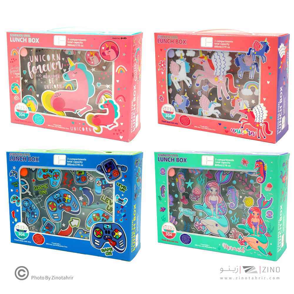 ظرف غذا تک طبقه800میل مستطیل سه خانه فانتزی(استیل304) وست کدU2087