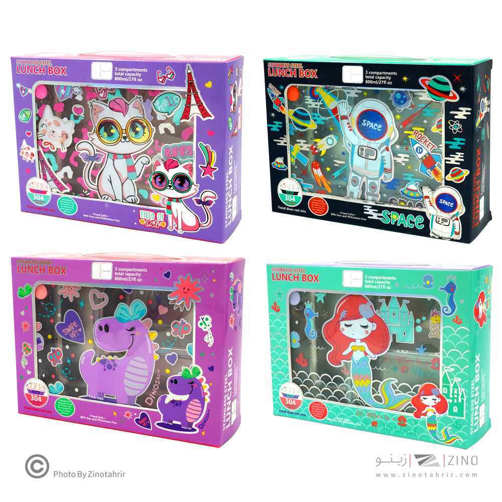 ظرف غذا تک طبقه800میل مستطیل سه خانه فانتزی(استیل304) وست کدU2087