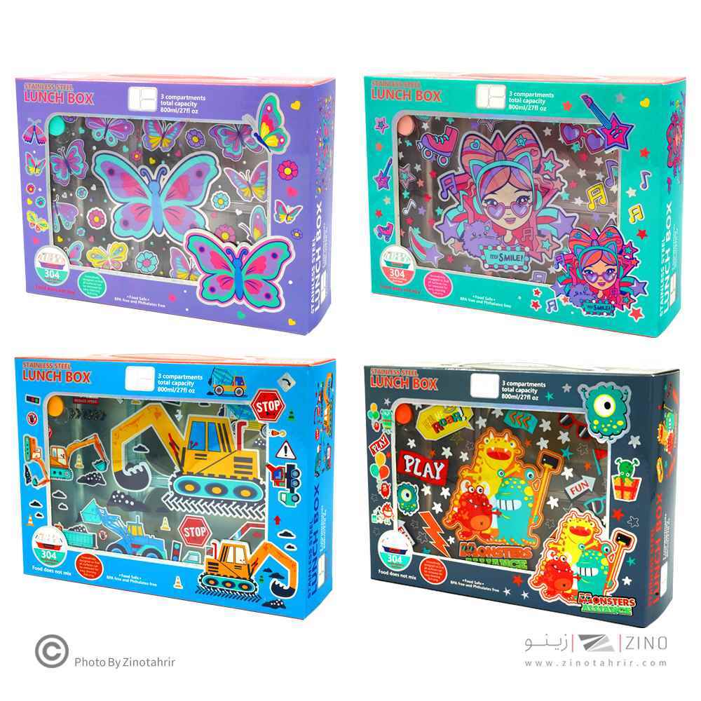 ظرف غذا تک طبقه800میل مستطیل سه خانه فانتزی(استیل304) وست کدU2087