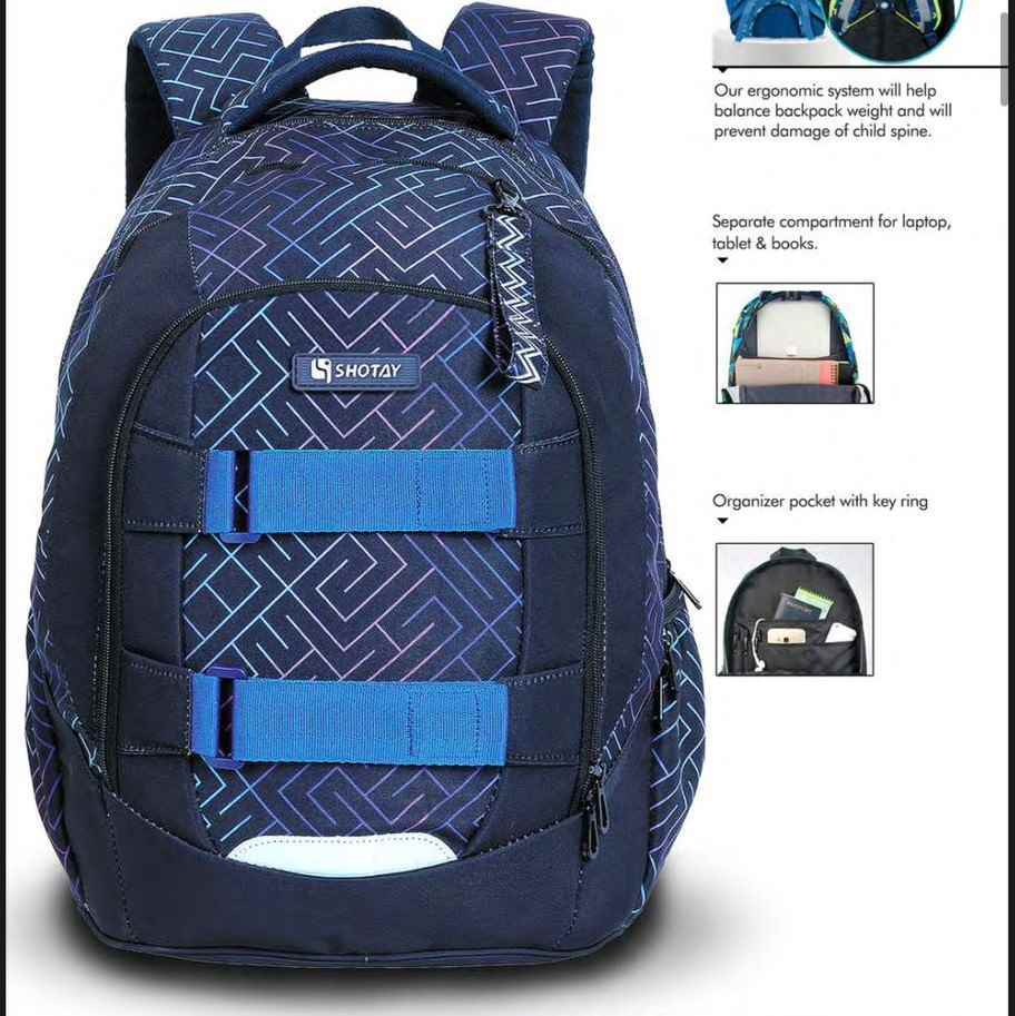 کوله پشتی طرحSKATER با پشتی طبی شوتای سرمه ای کدG11-48