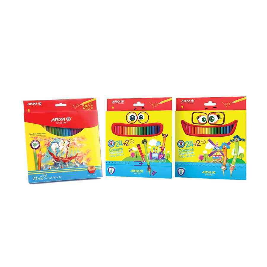 مدادرنگی 24+2 رنگ آریا جعبه مقوایی کد3017 | 26 رنگ با 2 رنگ هدیه - بسته 12 تایی